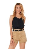 Women\'s short shorts with a belt, beige 018 - Online store - Boutique